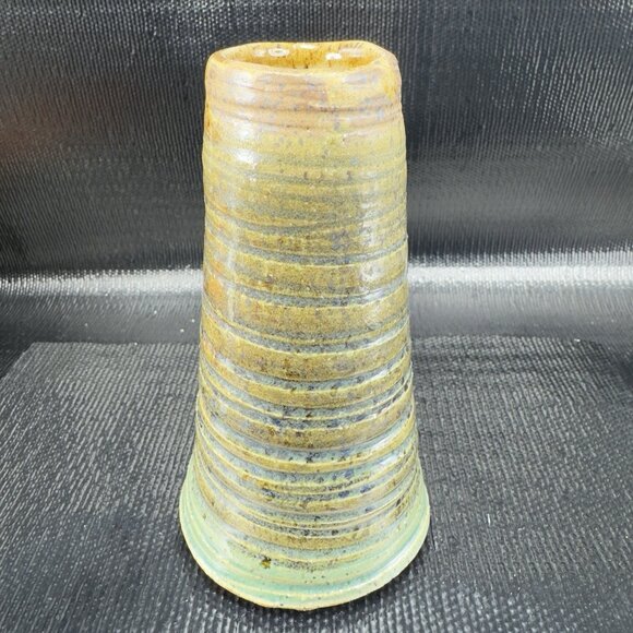 Vintage Hand Made Stoneware Pottery Bud Vase Brown Green Glaze Artist Marked VTG - Picture 4 of 12